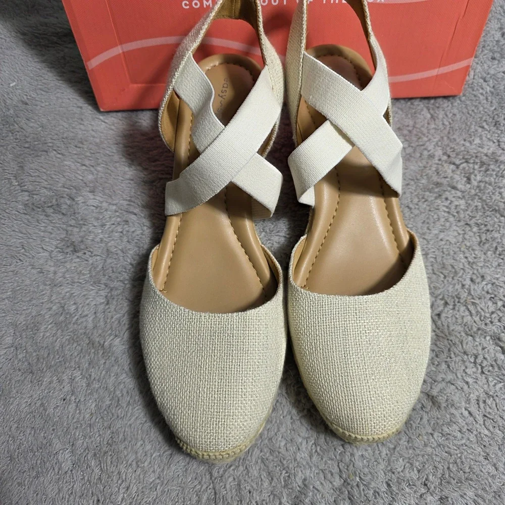 Easy Spirit Meza Espadrille Wedge D'Orsay Sandal Shoes Natural Linen 11M NIB NEW